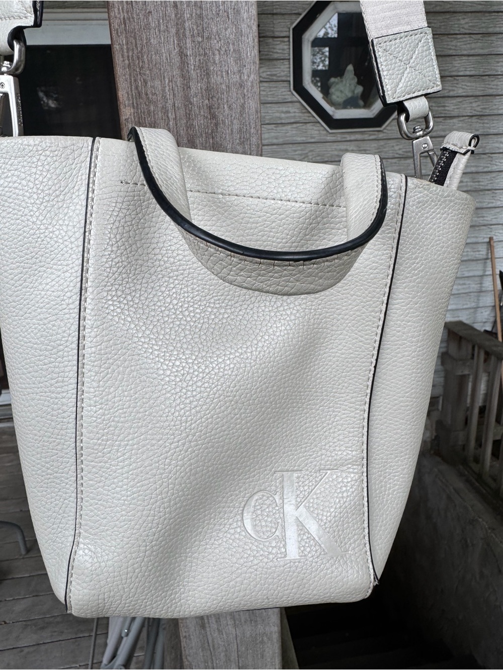 Calvin Klein White Pebbled Leather Tote Bag